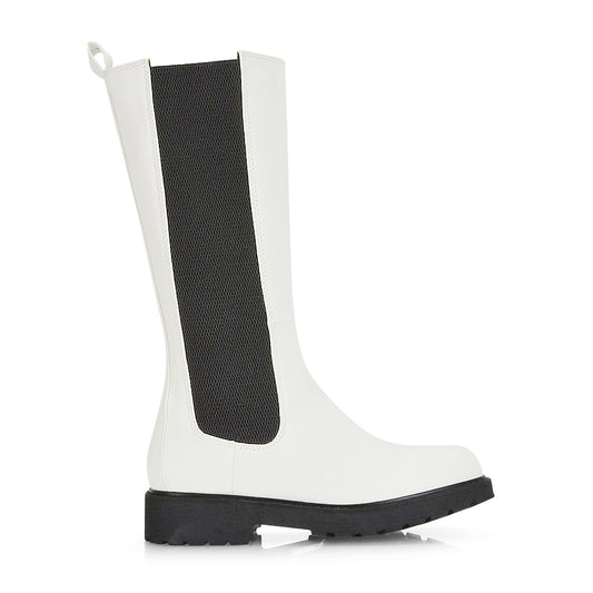 white | XY London | elasticated boots,white pu long boots,A/W 2020,ladies boot online,white biker boots,White Biker Boots