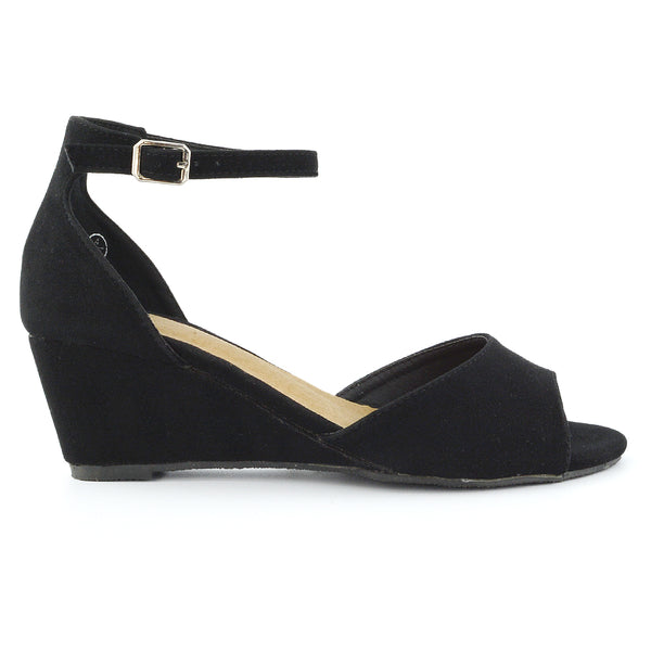 LOTTIE Mid Sandal Wedge Heels Bridal Shoes Buckle Up Ankle Strap