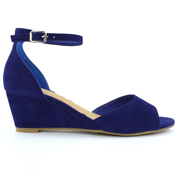 LOTTIE Mid Sandal Wedge Heels Bridal Shoes Buckle Up Ankle Strap