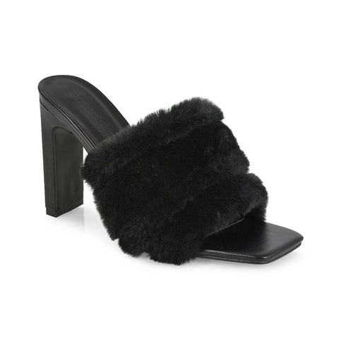 Pink  | XY London | square toe heels,block heels, Pink faux fur front strap ,ladies heels online,pink high heels