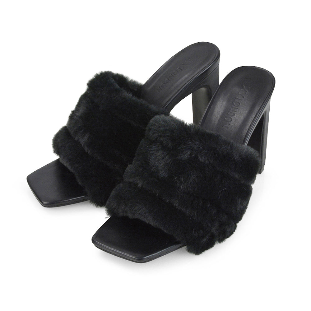 Nude| XY London | nude heels ,block heels ,nude faux fur heels,womens heels online,nude ladies heels