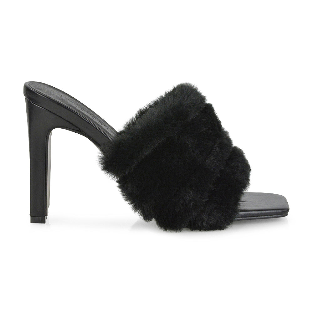 Nude| XY London | nude heels ,block heels ,nude faux fur heels,womens heels online,nude ladies heels