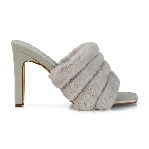 Black | XY London | Black sandal heels,slip on heels,faur fur strap heels,square toe heels,black heels