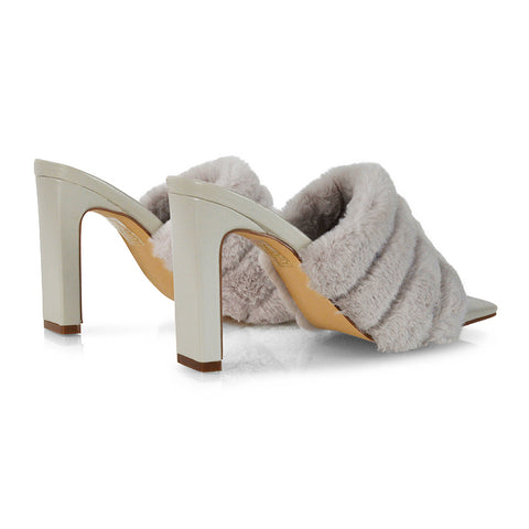 Black | XY London | Black sandal heels,slip on heels,faur fur strap heels,square toe heels,black heels