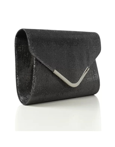 CARA CHROME TRIM CHAIN SHOULDER STRAP CLUTCH ENVELOPE BAG GLITTER