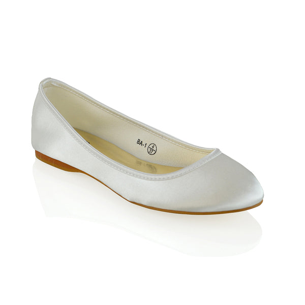 KARA FLAT BRIDAL SHOES LOW BLOCK HIGH HEELED WEDDING BALLERINA PUMPS SATIN