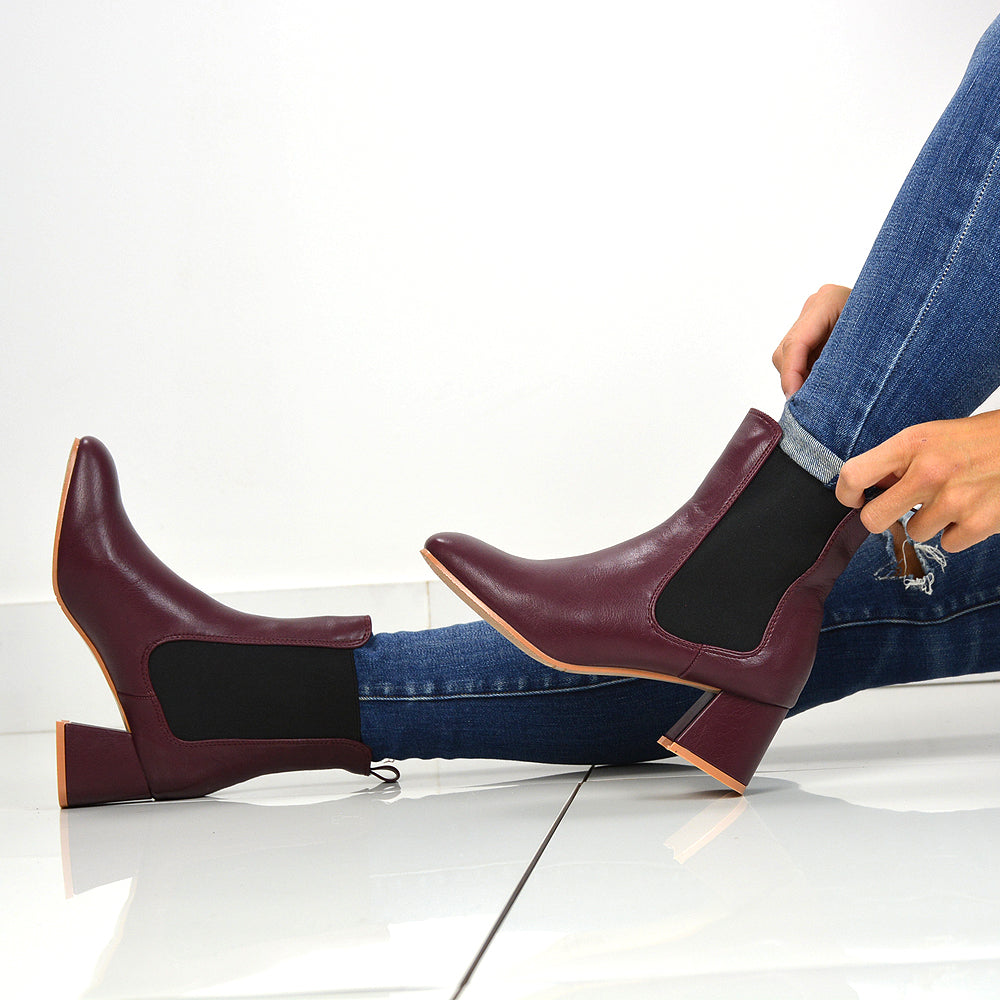 Burgundy | XY London | mid heel boots,ladies boots online,burgundy square toe boots,burgundy ankle boots,burgundy heeled boots