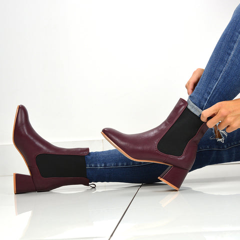Burgundy | XY London | mid heel boots,ladies boots online,burgundy square toe boots,burgundy ankle boots,burgundy heeled boots