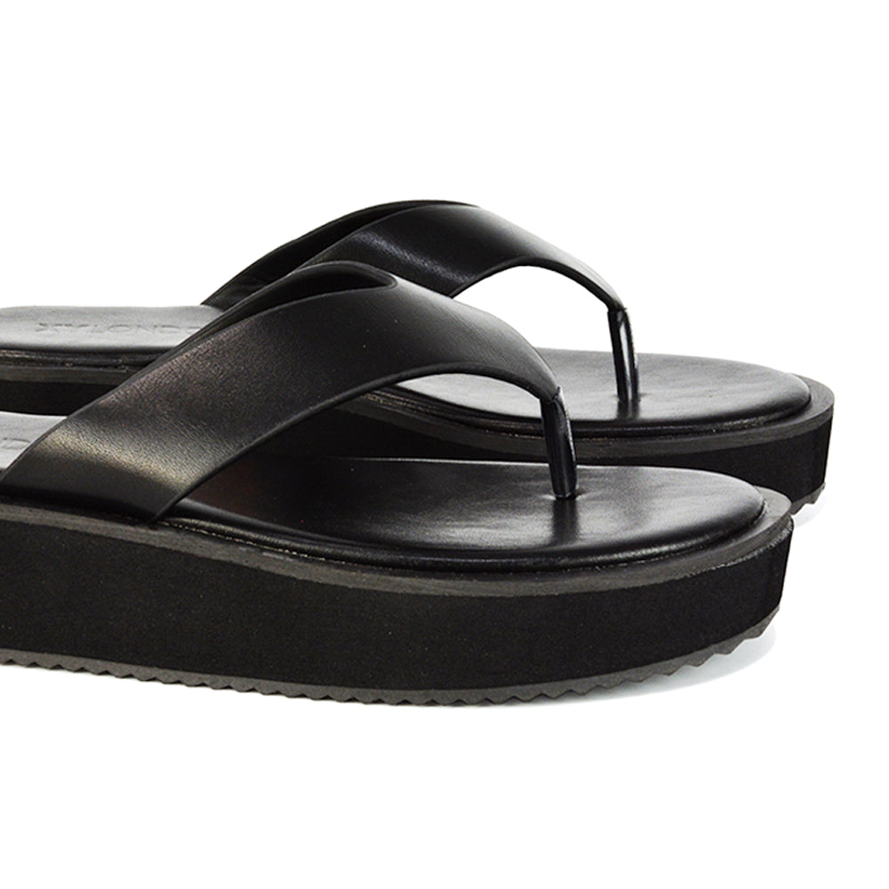 Orange Synthetic Leather  | XY London | Orange Sliders,Orange Flatforms,Orange Toe Post Sandals,Orange Platform Sandals