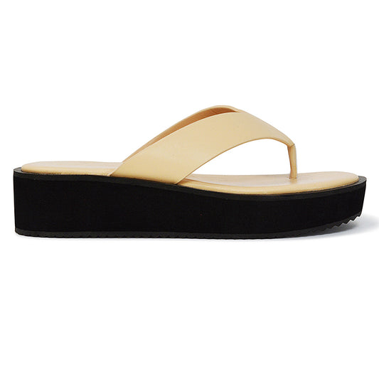 Nude  Synthetic Leather | XY London | Nude Sliders,Nude Flatforms,Nude Toe Post Sandals,Nude Platform Sandals