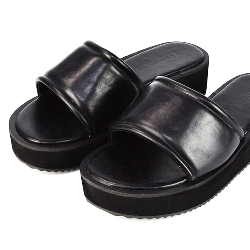Nude synthetic leather | XY London | Nude Flatform Sandals,Nude Sliders,Nude Slides,Nude Flatform Sandals