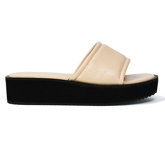 Nude synthetic leather | XY London | Nude Flatform Sandals,Nude Sliders,Nude Slides,Nude Flatform Sandals