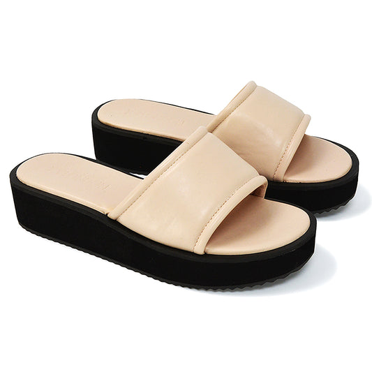 Nude synthetic leather | XY London | Nude Flatform Sandals,Nude Sliders,Nude Slides,Nude Flatform Sandals