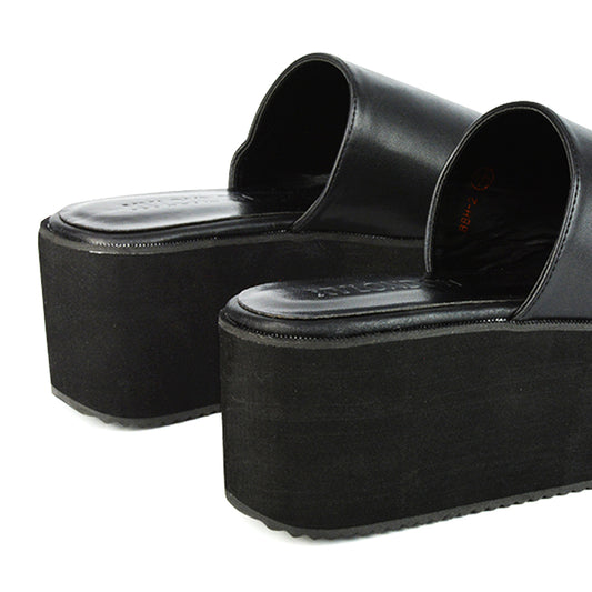 Black Synthetic leather| XY London | Black Sandals,Black Flatforms,Black Flatform Sandals,Black Platforms,Black Slides