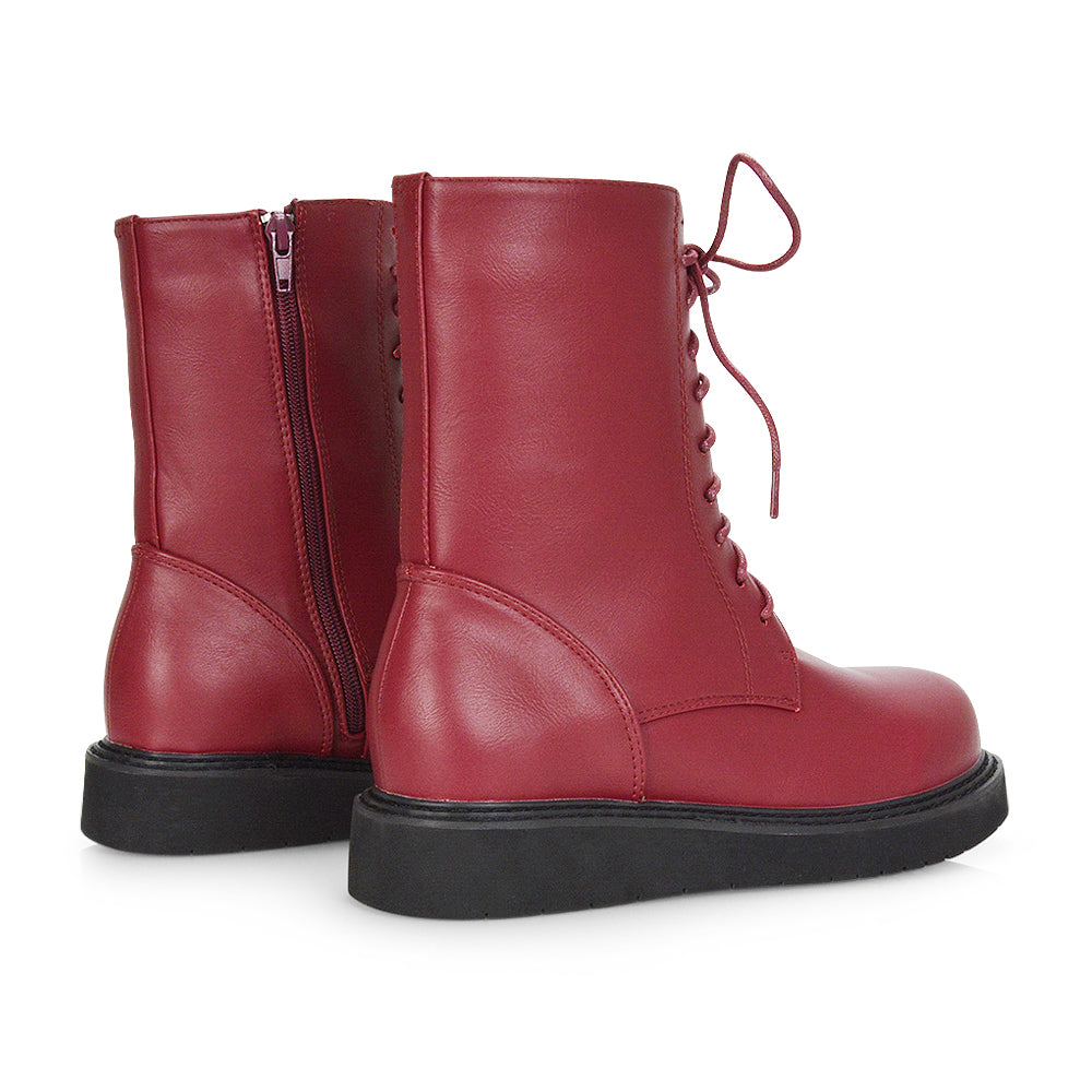 Black synthetic leather| XY London | womens boots online,black pu boots online,lace up boots,ladies boots,biker boots