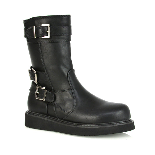 Black synthetic leather | XY London | ,,,Black Flat Ankle Boots, Black Ankle Boots, Black Zip Up Ankle Boots,