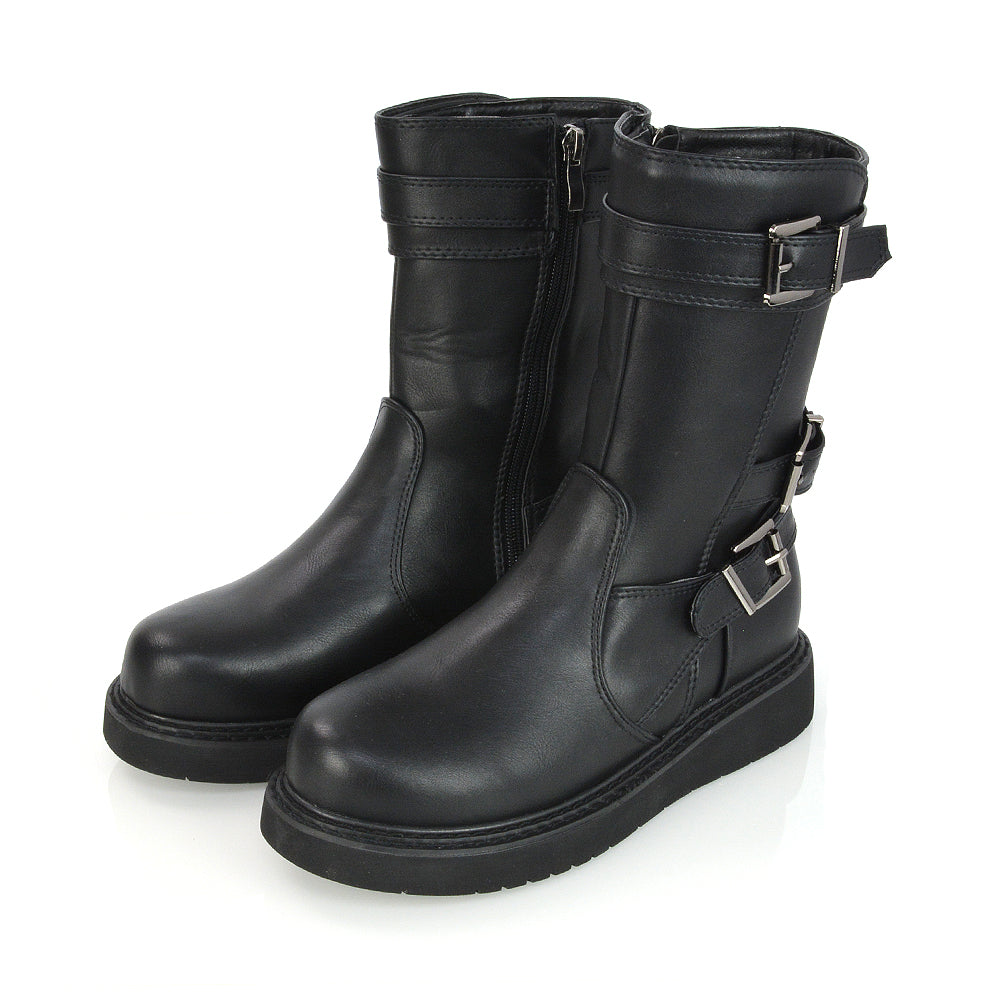 Black synthetic leather | XY London | ,,,Black Flat Ankle Boots, Black Ankle Boots, Black Zip Up Ankle Boots,