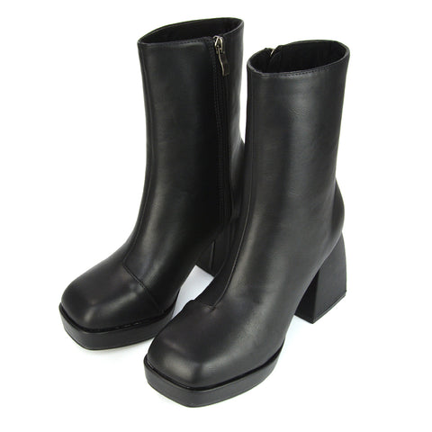 Black Synthetic Leather | XY London | Black Boots,Black Booties,Black Platform Boots,Black Platform Booties,Black High Heel Boots