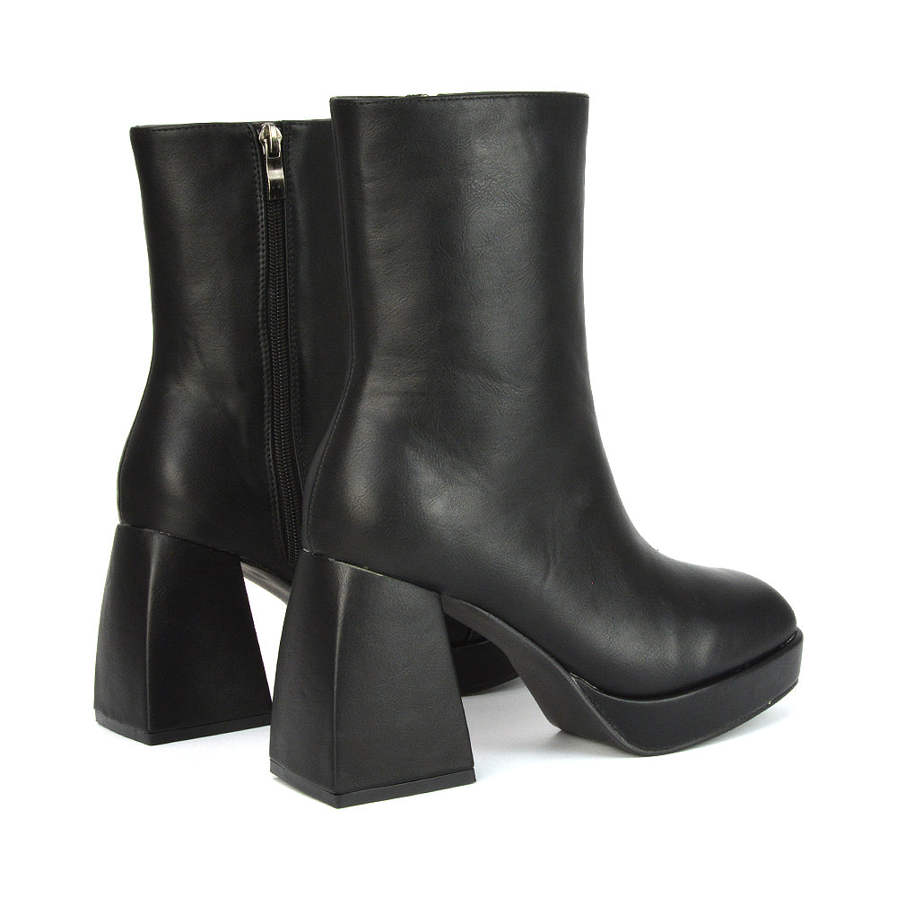 Black Synthetic Leather | XY London | Black Boots,Black Booties,Black Platform Boots,Black Platform Booties,Black High Heel Boots