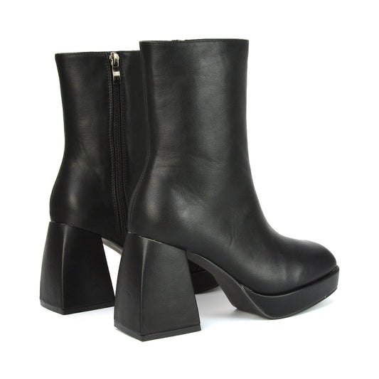 Black Synthetic Leather | XY London | Black Boots,Black Booties,Black Platform Boots,Black Platform Booties,Black High Heel Boots