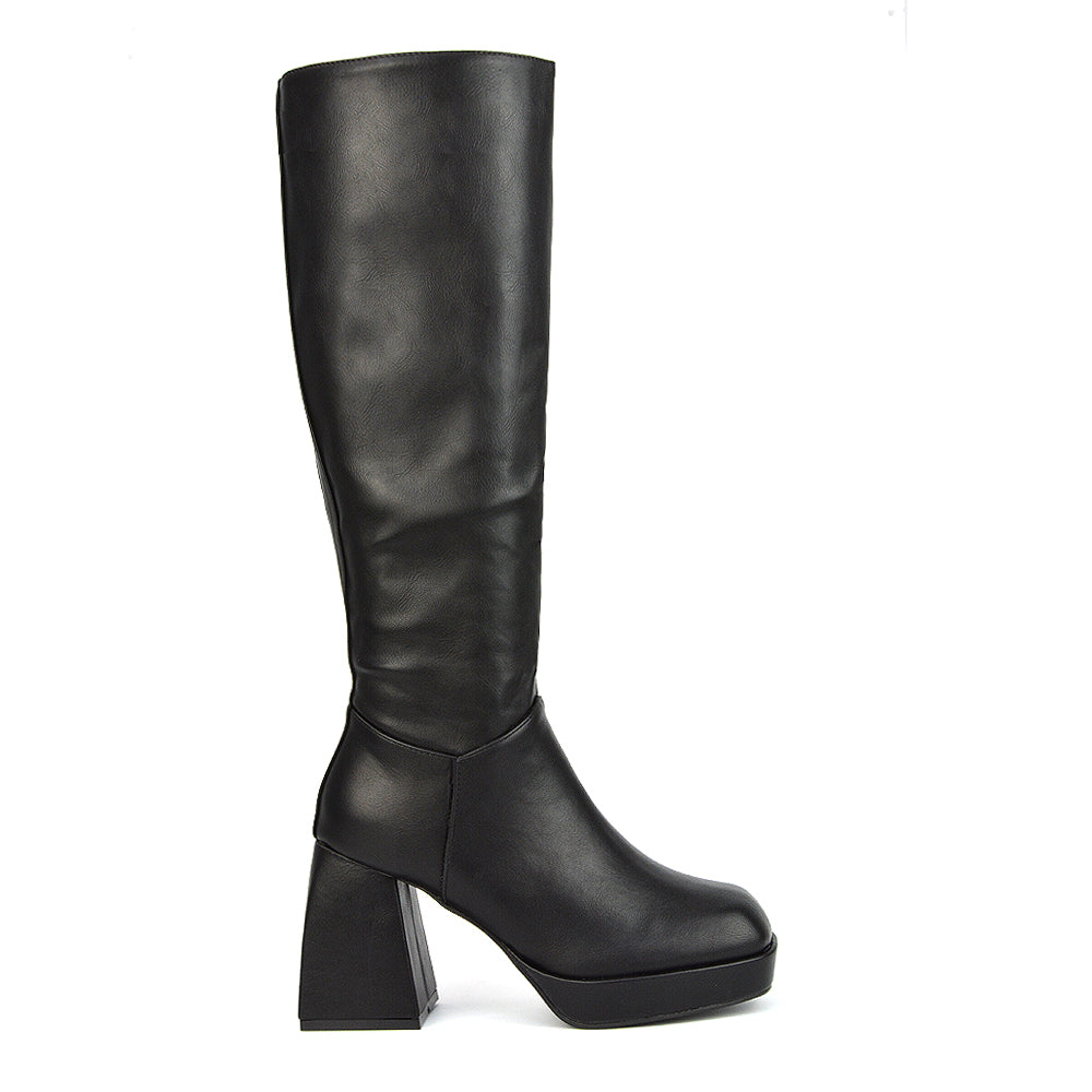Black | XY London | black boots,black knee high boots,black heeled boots,black high heel knee high boots,black faux suede knee high boots,