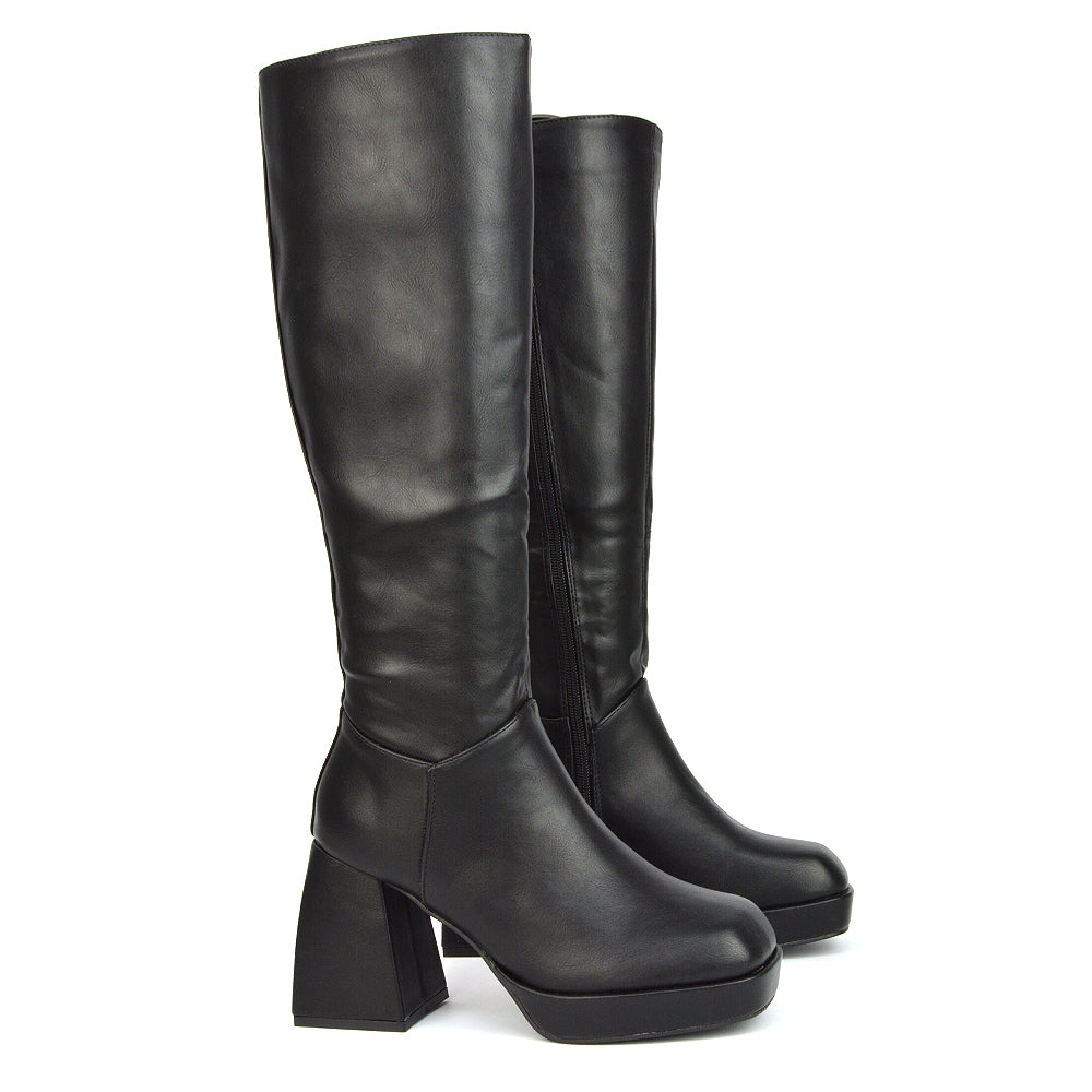 Pink | XY London | pink boots,pink block heel boots,pink knee high boots,pink heeled boots,pink high heel knee high boots,