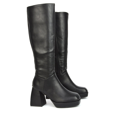 Pink | XY London | pink boots,pink block heel boots,pink knee high boots,pink heeled boots,pink high heel knee high boots,