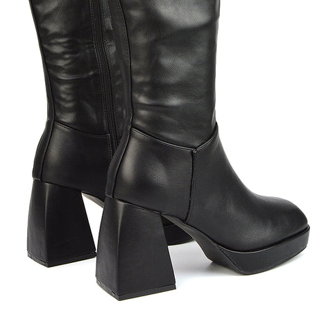 Black | XY London | black boots,black knee high boots,black heeled boots,black high heel knee high boots,black faux suede knee high boots,