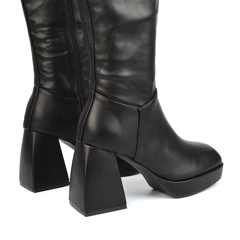 Pink | XY London | pink boots,pink block heel boots,pink knee high boots,pink heeled boots,pink high heel knee high boots,