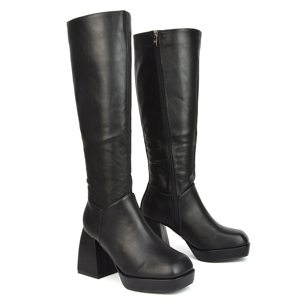 Pink | XY London | pink boots,pink block heel boots,pink knee high boots,pink heeled boots,pink high heel knee high boots,