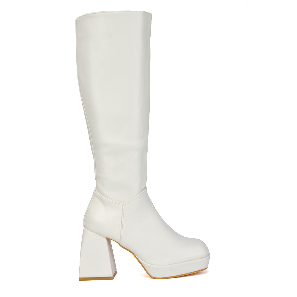 White| XY London | White Boots,White Heeled Boots,White High Heel Boots,White Long Boots,White High Heel Knee High Boots,White Square Toe Boots