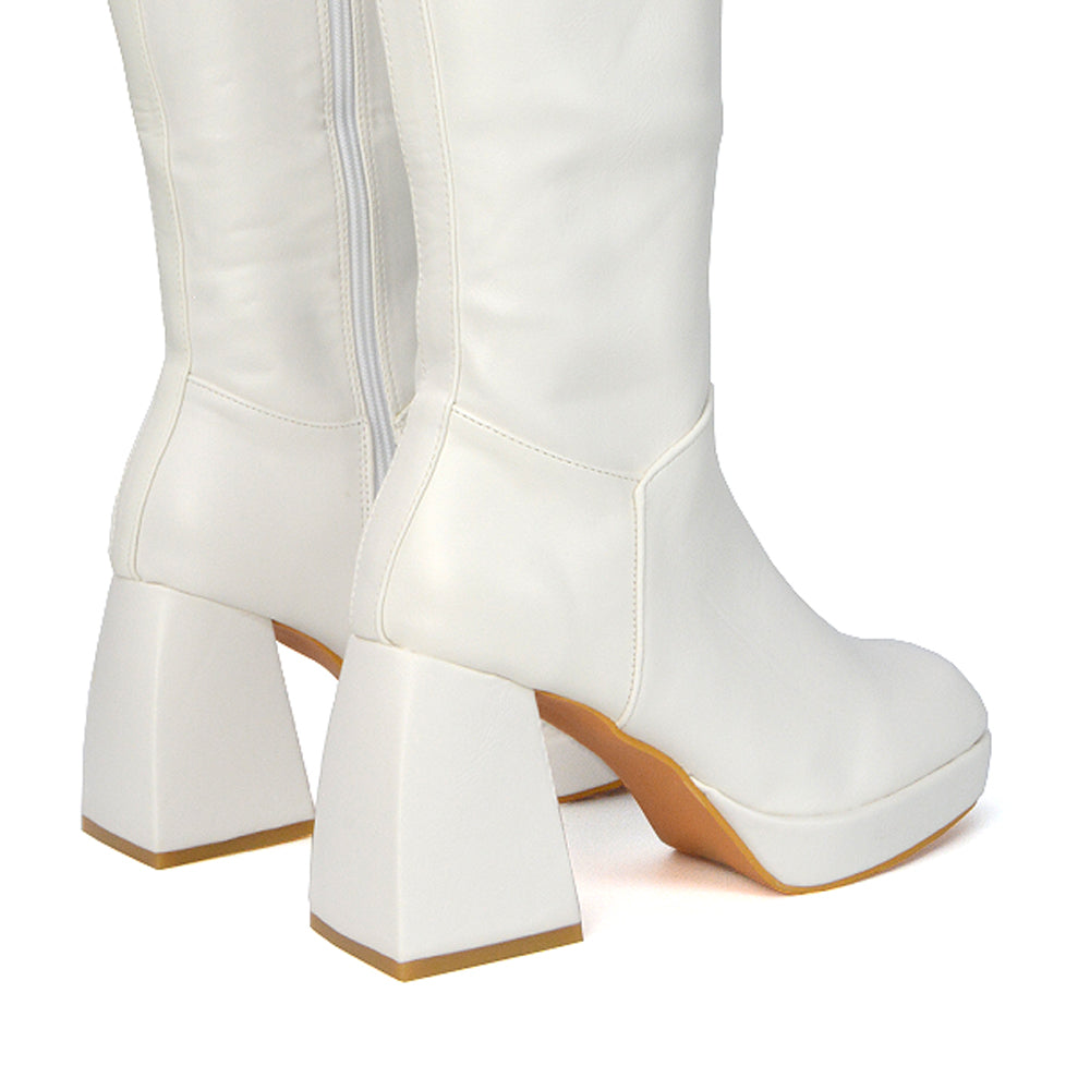 White| XY London | White Boots,White Heeled Boots,White High Heel Boots,White Long Boots,White High Heel Knee High Boots,White Square Toe Boots