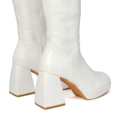 White| XY London | White Boots,White Heeled Boots,White High Heel Boots,White Long Boots,White High Heel Knee High Boots,White Square Toe Boots