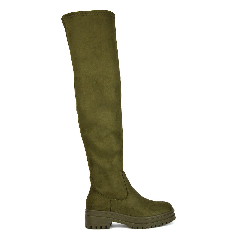 Beige Synthetic Leather | XY London | Beige Over the Knee Boots,Beige Boots, Beige Long Boots, beige flat boots,beige thigh high boots,beige chunky boots