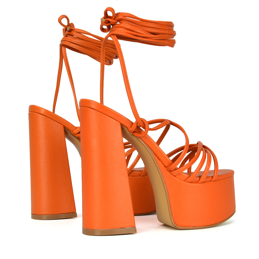| XY London | Orange Platform Heels,Orange High Heels, Orange Heels, Orange Block Heels
