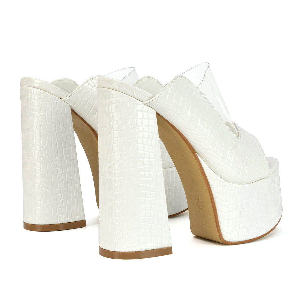 | XY London | White Mules,White High Heels, White Platform Heels, White Mule Heels,White Perspex Heels