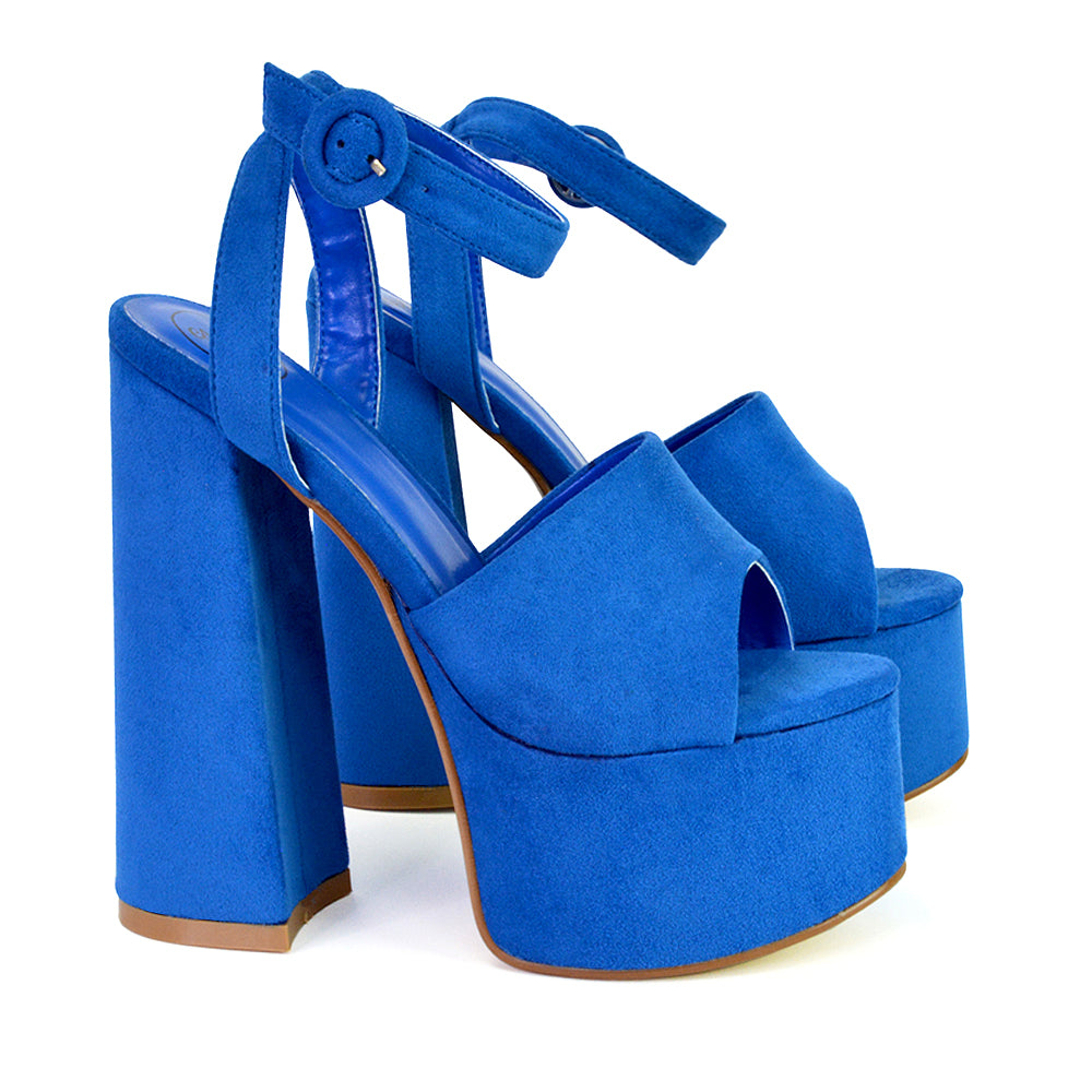 Pennie Strappy Super High Platform Shoes With a Chunky Heel in Blue Blue UK EU 39 US