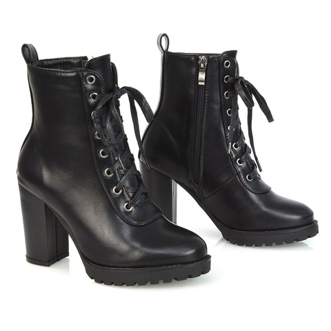 Black synthetic leather| XY London | ,,Black Chunky Boots, Black Ankle Boots, Black Biker Boots,,