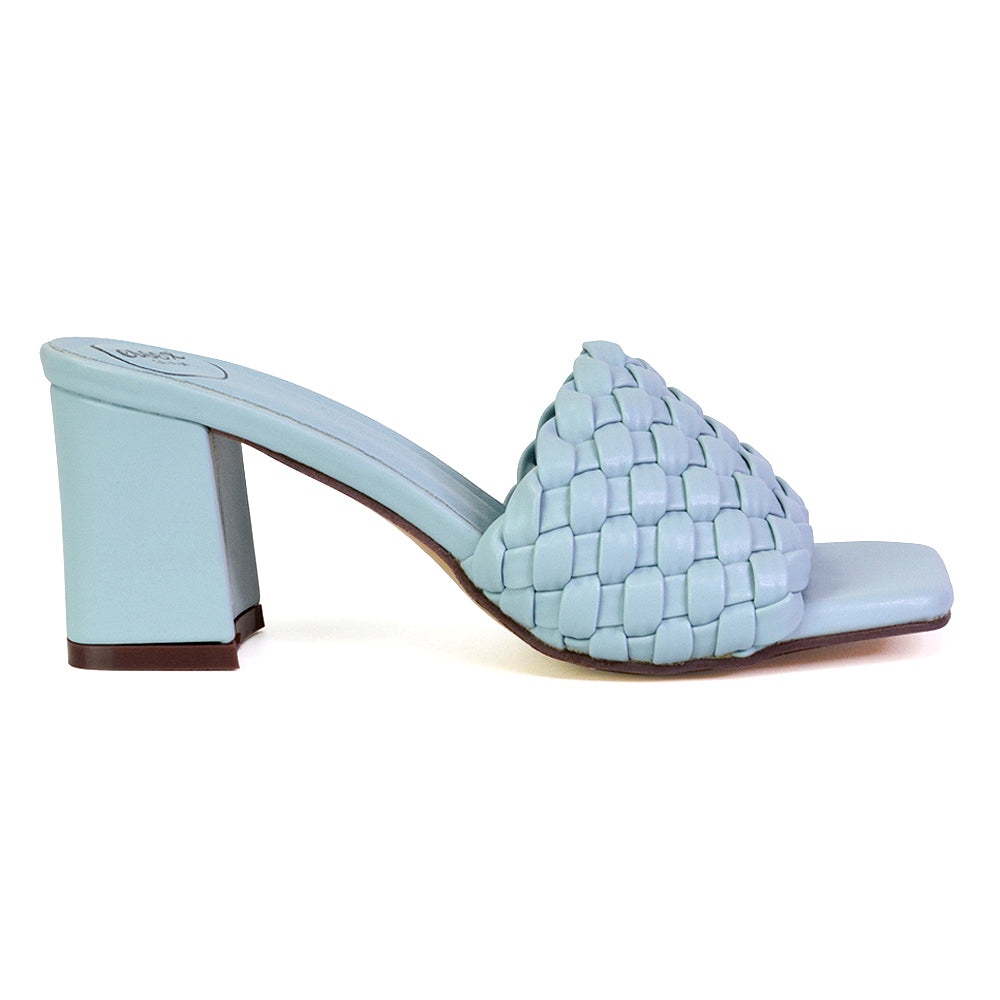 | XY London | blue heels ,blue high heels,blue mid heels,blue mid block heel sandals,blue mules heels