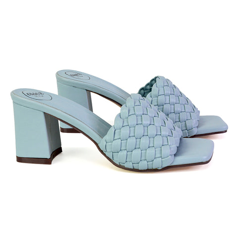 | XY London | blue heels ,blue high heels,blue mid heels,blue mid block heel sandals,blue mules heels
