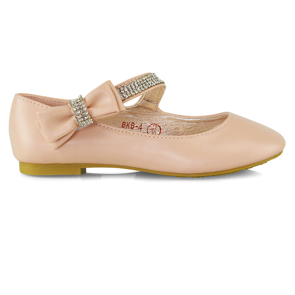 Lilo Flat Bow Detail Diamante Embellished Detail Front Strap Wedding Ballerina Pump Shoes