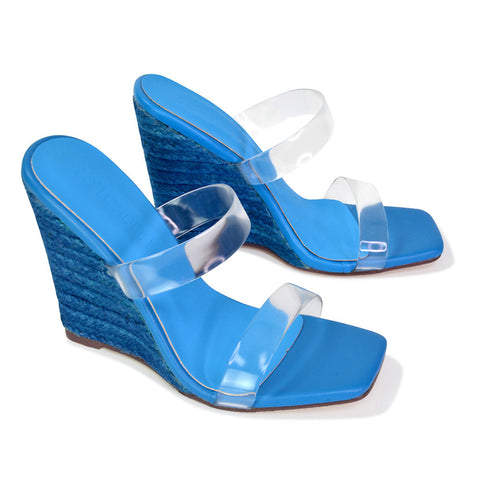 | XY London | black wedges,black wedge heels,black wedge sandals,black Perspex wedges,black mules