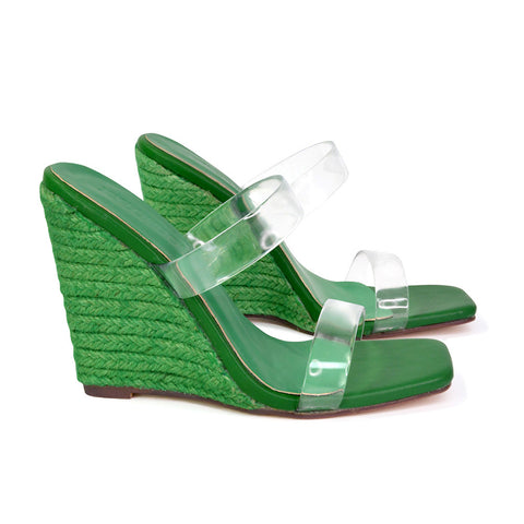 | XY London | green wedges,green wedge sandals,green wedge heels,green perpsex wedges,green mules