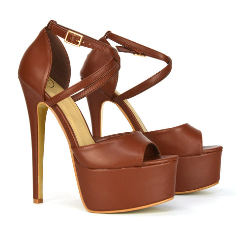 Brown | XY London | Brown Strappy Heels,Brown Heels, Brown High Heels, Brown Stilettos,Brown Platform Heels