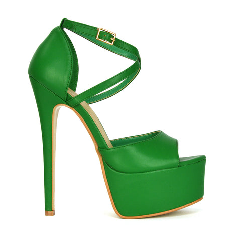 | XY London | Green Strappy Heels,Green Heels, Green High Heels, Green Stilettos,Green Platform Heels