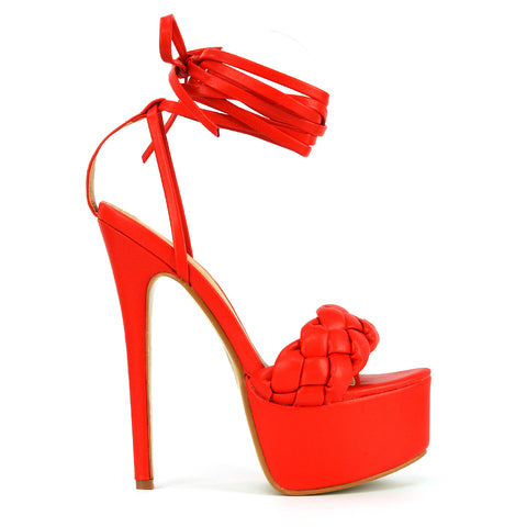 | XY London | Orange Platform Heels,Orange Lace Up Heels,Orange Stilettos,Orange Woven Strap Heels