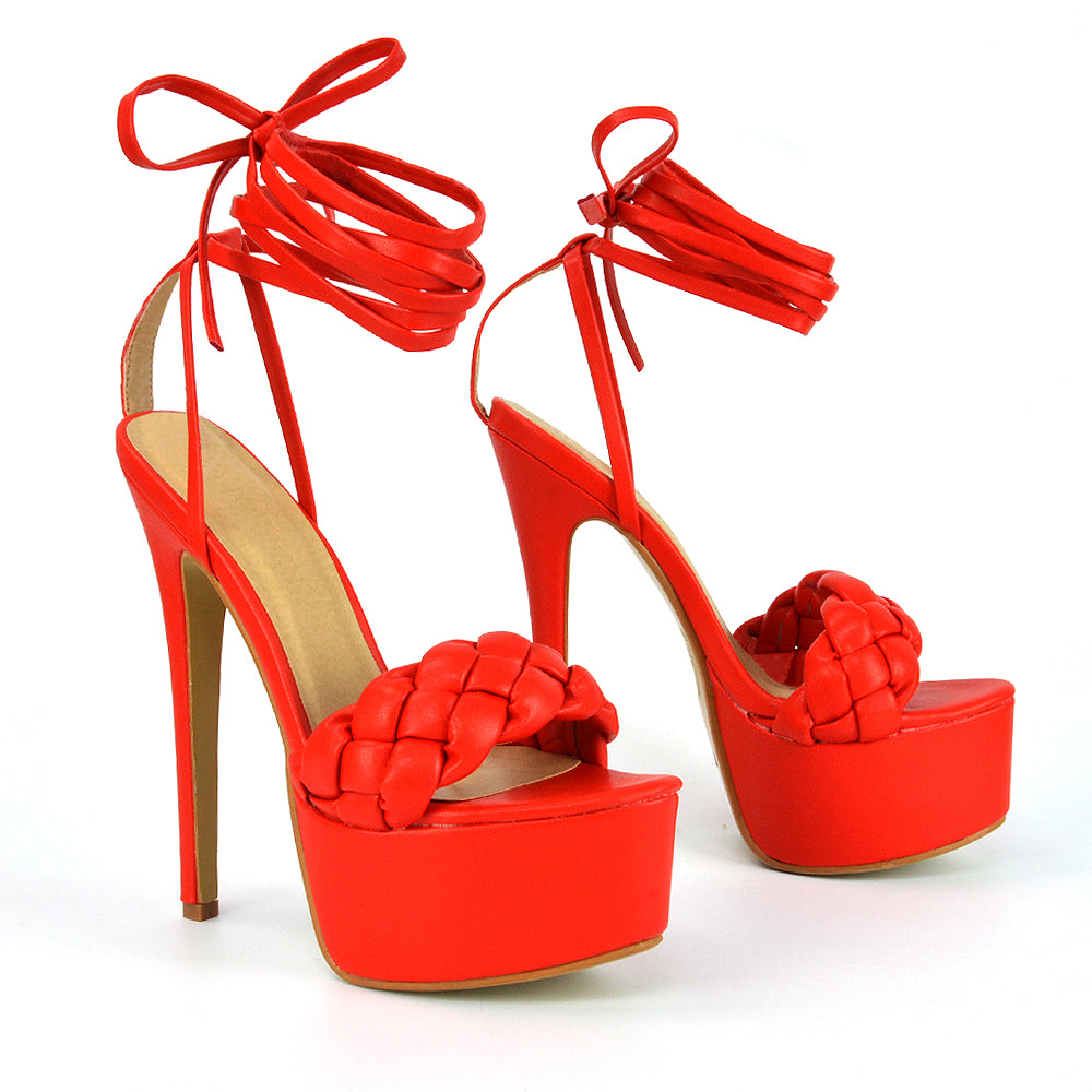 | XY London | Orange Platform Heels,Orange Lace Up Heels,Orange Stilettos,Orange Woven Strap Heels