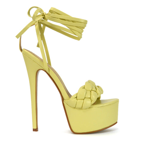 | XY London | Yellow Heels,Yellow Lace Up Heels,Yellow Stilettos,Yellow Lace Ups