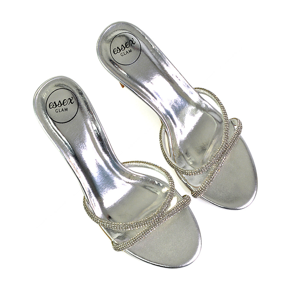 Silver diamante heels uk online
