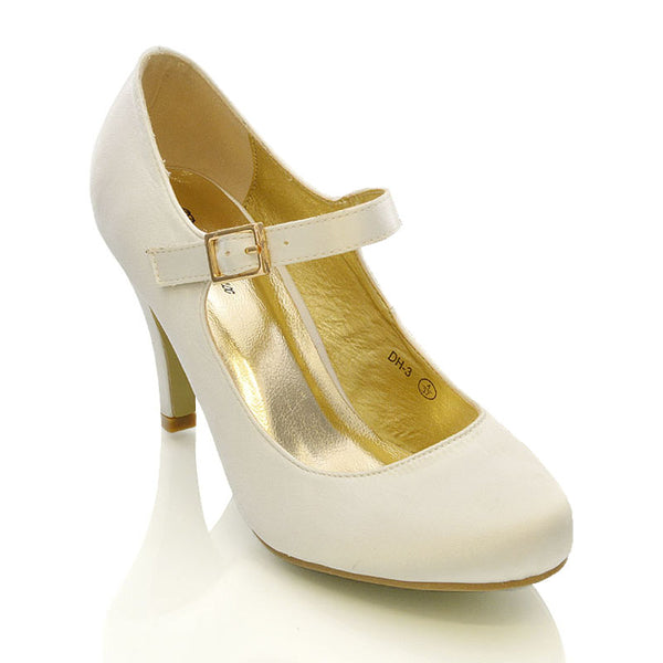 Nadia Strappy Buckle mid Stiletto High Heel Sandals Bridal Shoes Wedding Satin